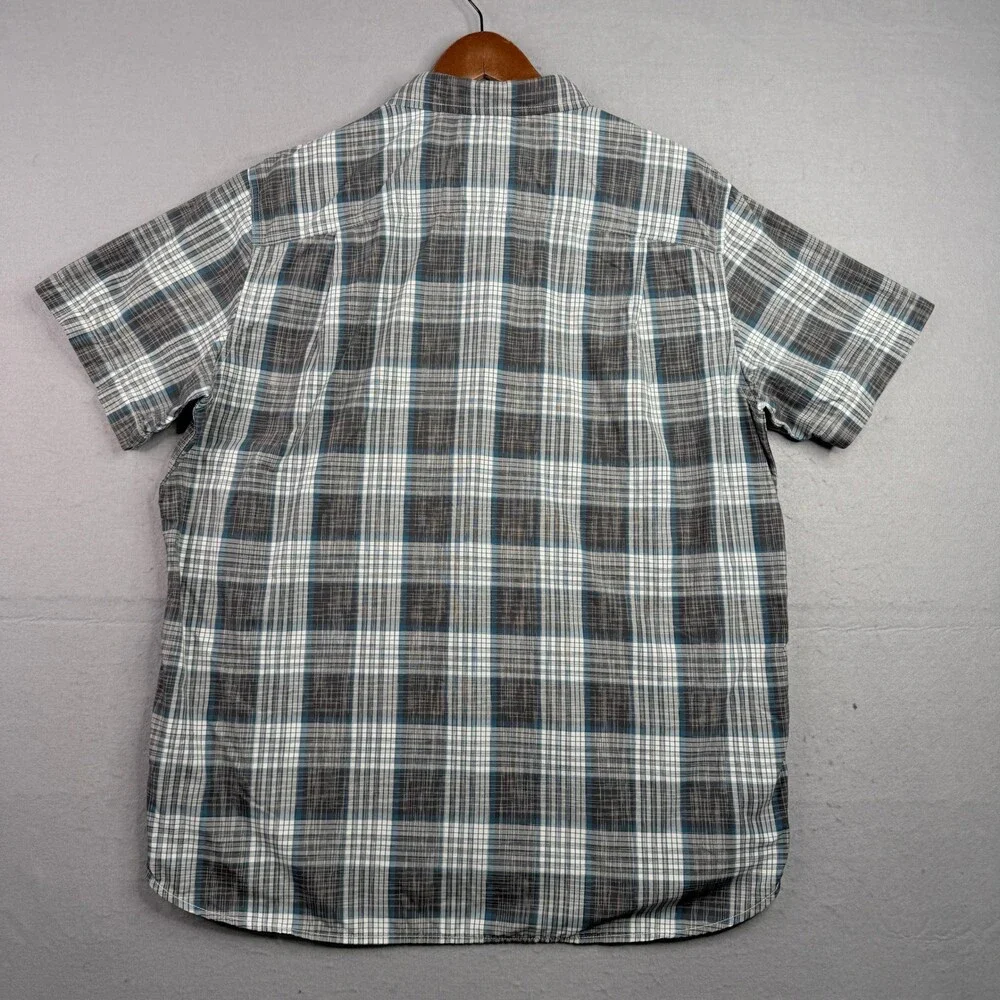 The North Face Shirt Mens XL Gray Blue Plaid Short Sleeve Button Down Nylon